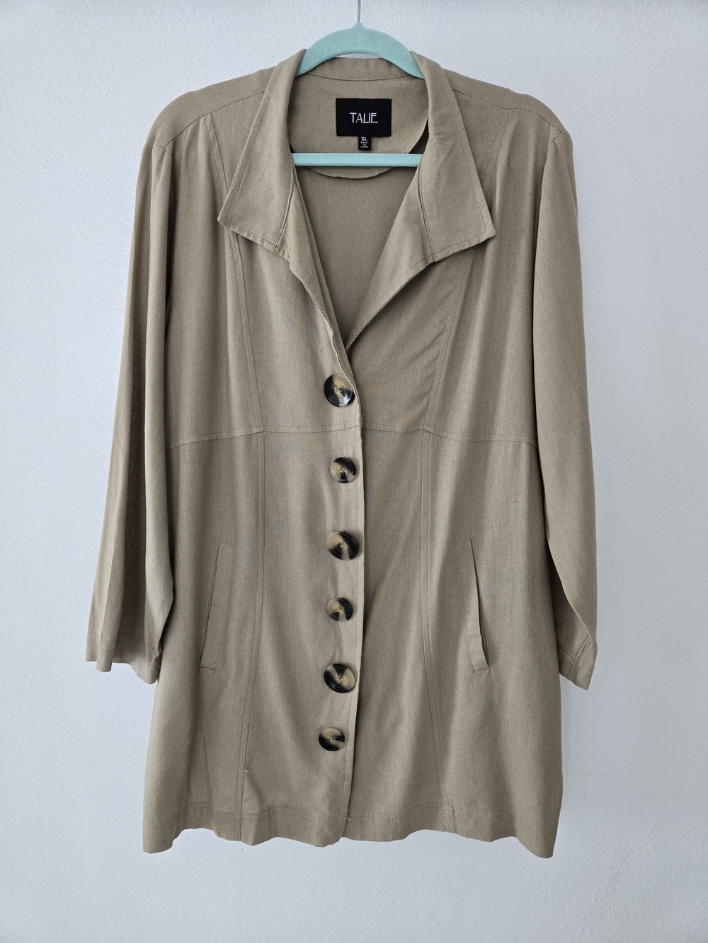 Talie Jacket Women’s XL Beige Button Front Linen Blend Pockets Long Sleeve